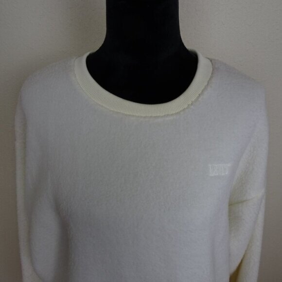 Levi’s Fleece Sweatshirt Women's Size L Ivory Crew Neck Pullover Cozy Furry - Picture 2 of 10